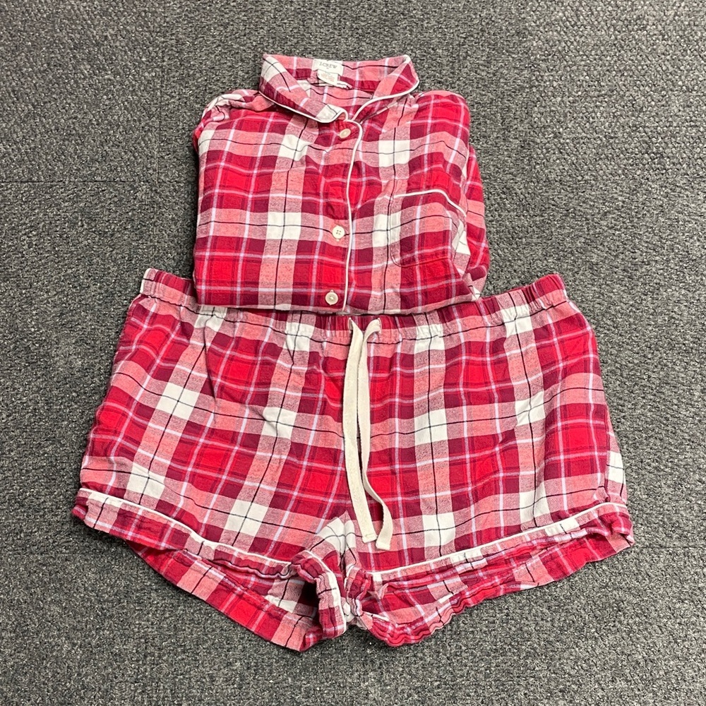 J. Crew womens red plaid long sleeve pajama top and shorts size XXL